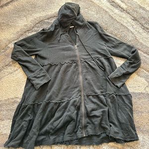 Free People Washed Blacked Trapeze Tiered Zip Up Hoodie